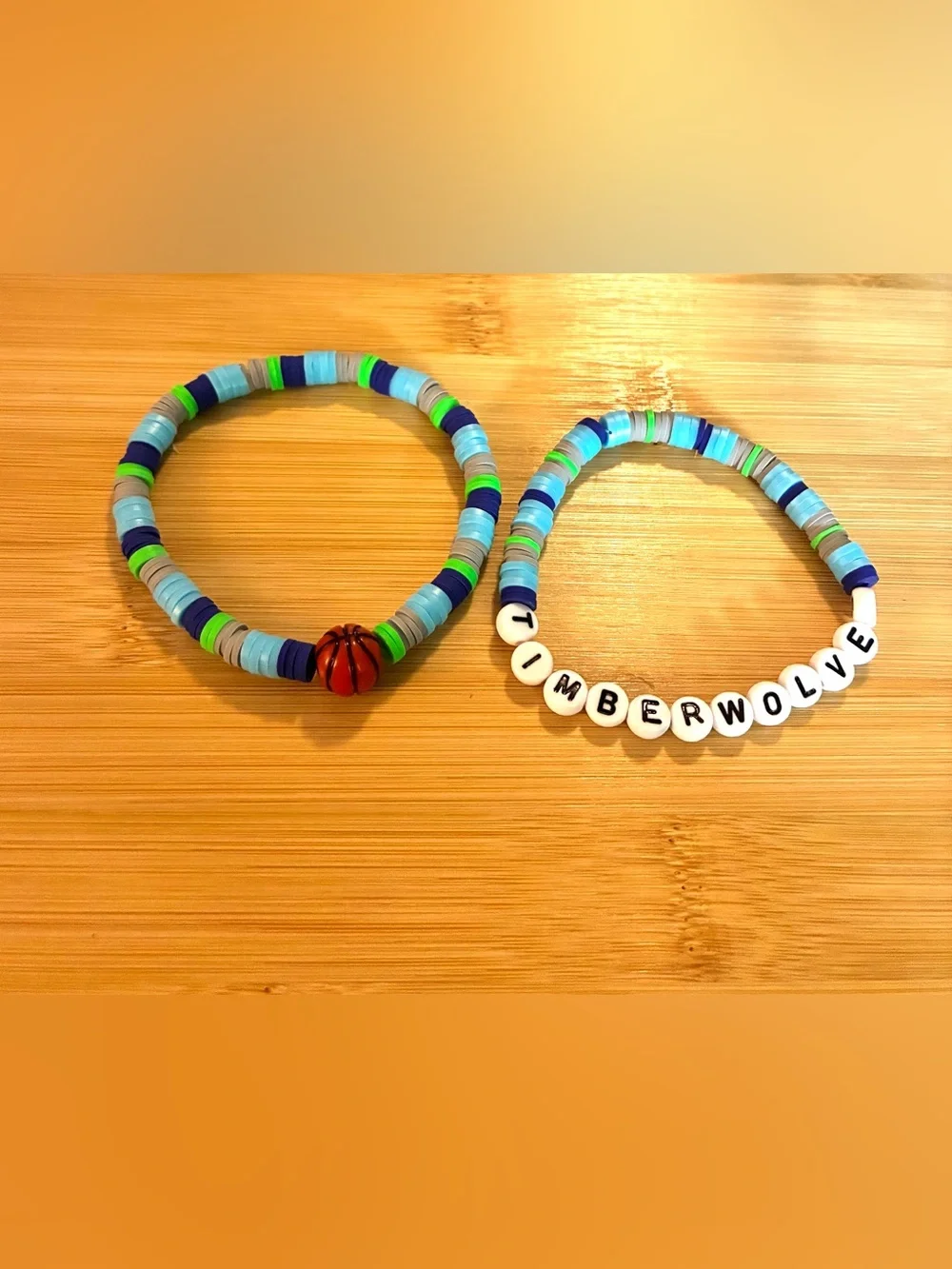 Timberwolves Basketball Beaded Bracelet Set- Blue, Gray & Green
